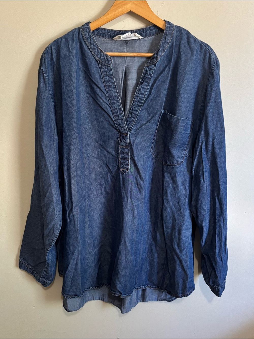 Workshop Republic 2X Tencel Chambray Denim Popover Henley Tunic Top